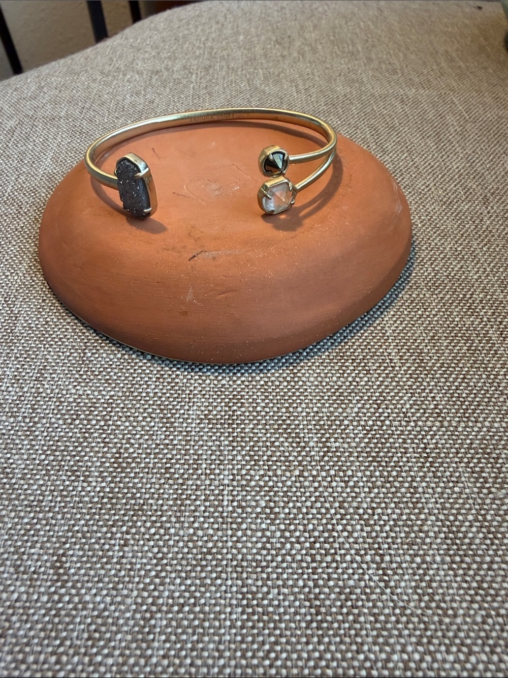 Kendra Scott Gold Open Cuff with silver Druzy and Clear Accent